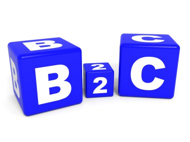 Beyaz arka plan üzerinde B2c küpleri. illüstrasyon.