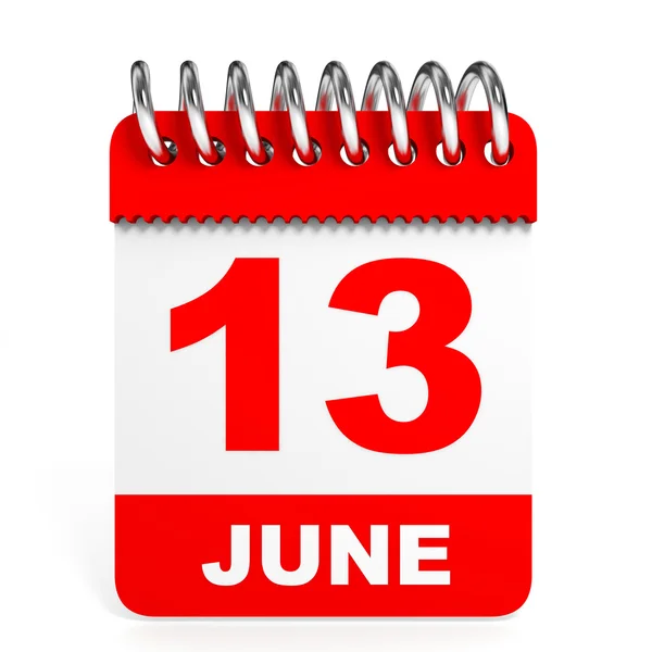 Calendar on white background. 13 June. — Stock Photo, Image