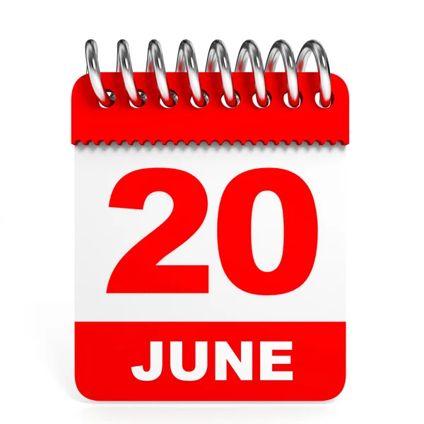 Calendar on white background. 20 June. — Stock Photo, Image
