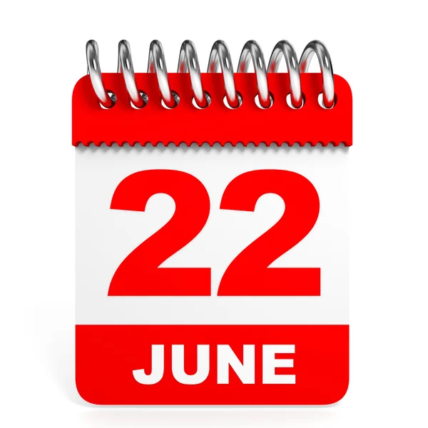 Calendar on white background. 22 June. — Stock Photo, Image