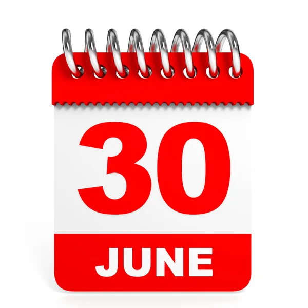 Calendar on white background. 30 June. — Stock Photo, Image