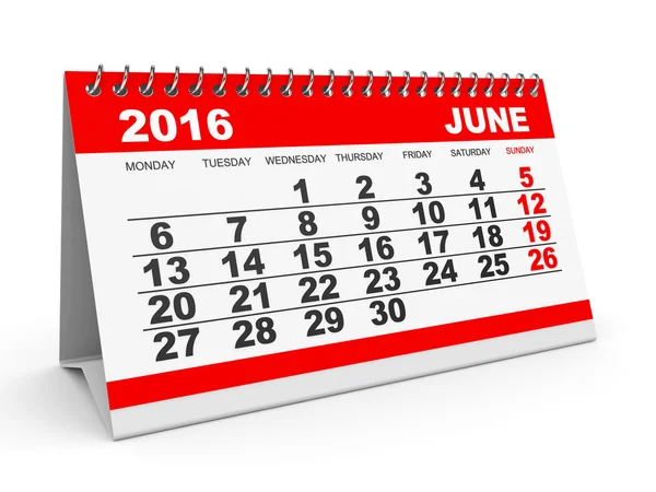 Calendario Junio 2016 . — Foto de Stock
