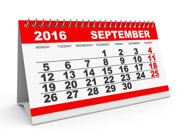 Calendario Septiembre 2016 . — Foto de Stock