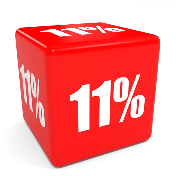 3D roter Verkaufswürfel. 11 Prozent Rabatt. — Stockfoto