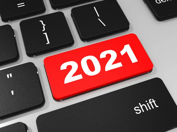 2021 Neujahrstaste auf der Tastatur. lizenzfreie Stockbilder