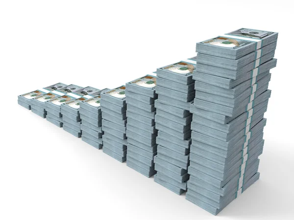 Gráfico de pilhas de dinheiro. Novos cem dólares . — Fotografia de Stock