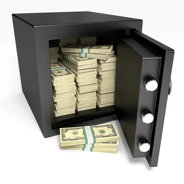 Opened safe with bank notes. Two dollars. — Stock Photo, Image