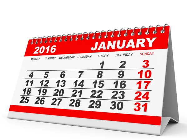 Calendario gennaio 2016 . — Foto Stock