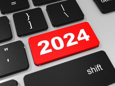 2024 yeni yıl anahtar üstünde klavye.