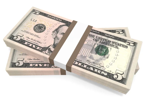 Stacks of money. Five dollars. — Stock Photo, Image