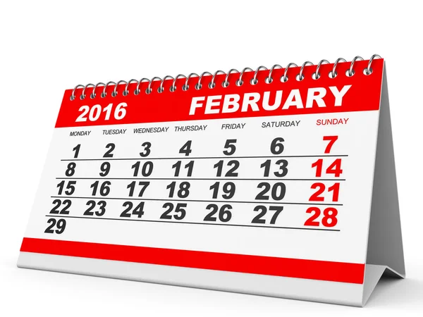 Calendario Febrero 2016 . — Foto de Stock