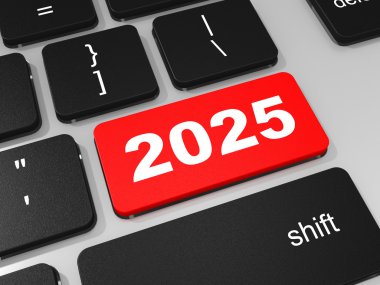 2025 yeni yıl anahtar üstünde klavye.