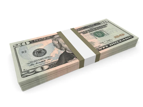 Pack of twenty dollars bank notes. — Stock Photo, Image