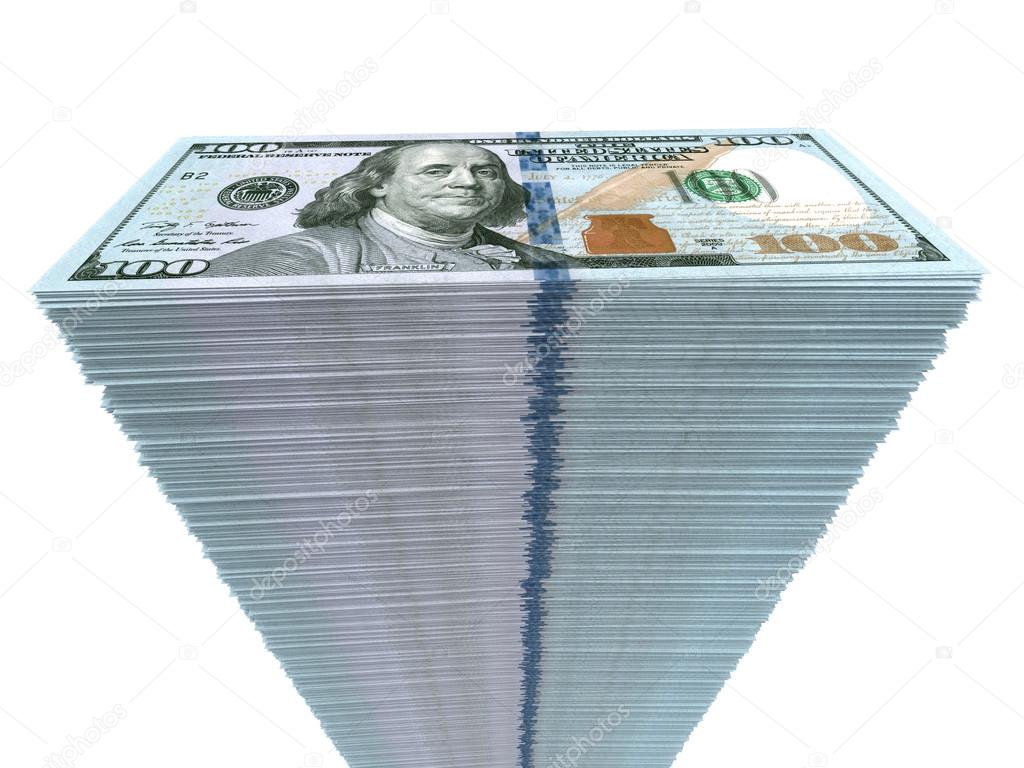 Stack of banknotes. New one hundred dollars.