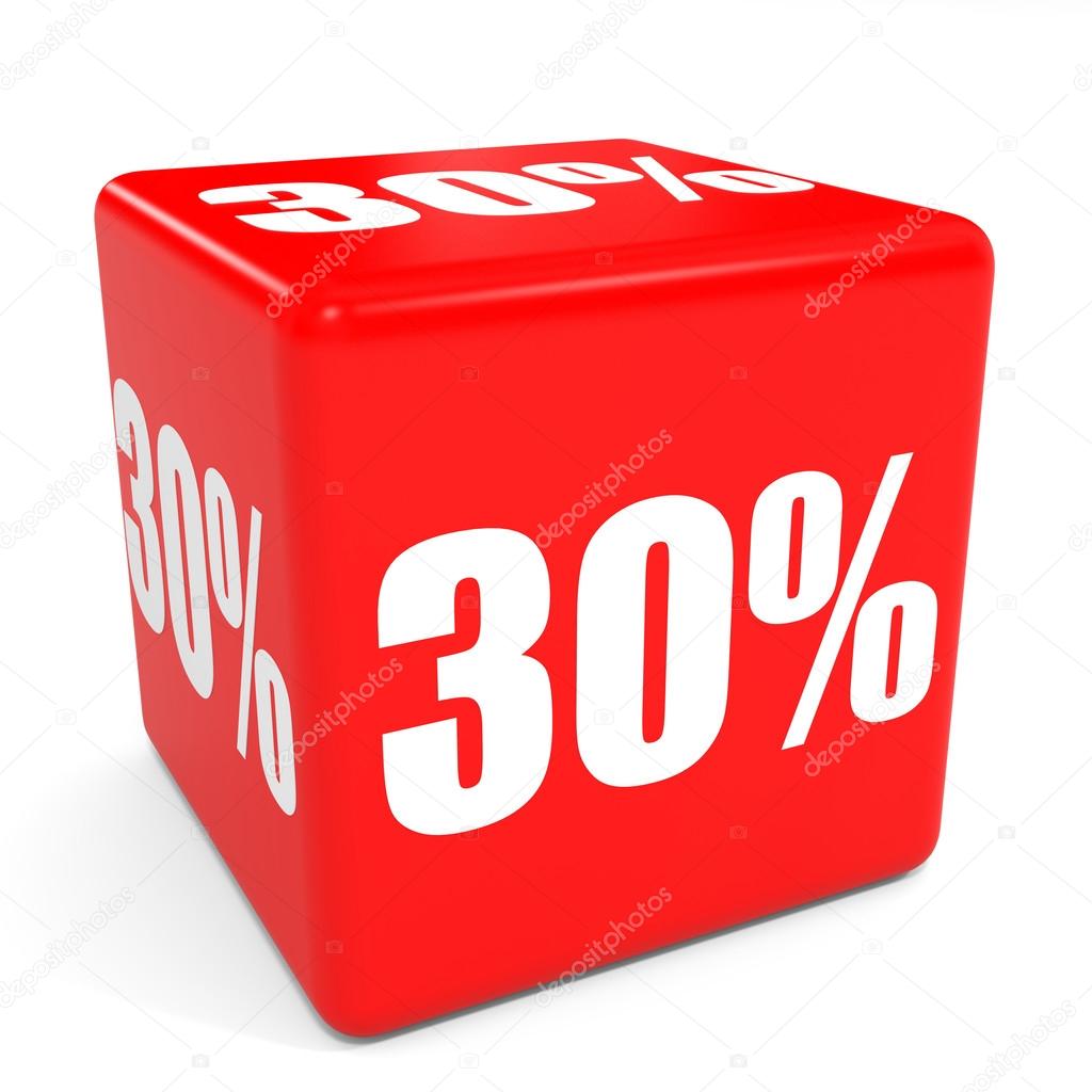 3D red sale cube. 30 percent discount.