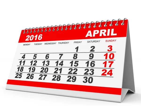 Calendario Abril 2016 . —  Fotos de Stock