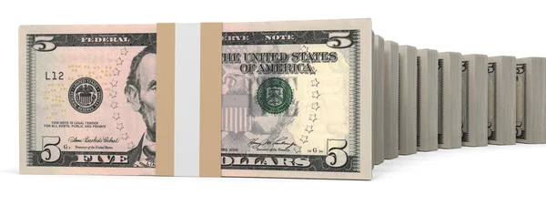 Stacks of money. Five dollars. — Stock Photo, Image