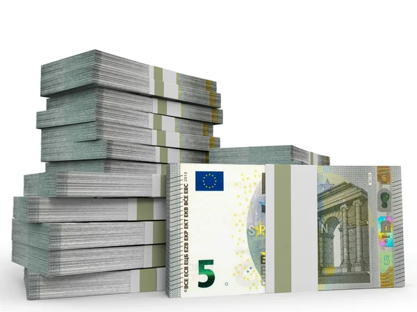 Una pila di soldi. Cinque euro. . — Foto Stock