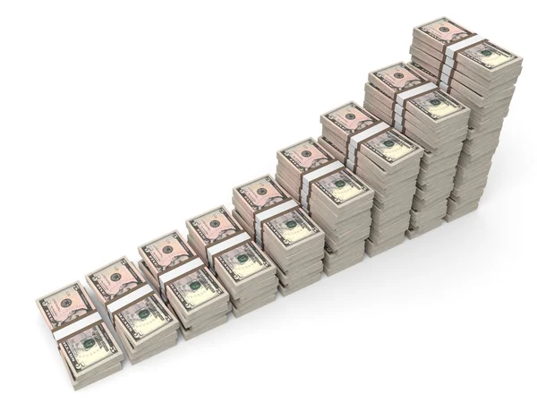 Money stacks graph. Five dollars. — Stock Photo, Image