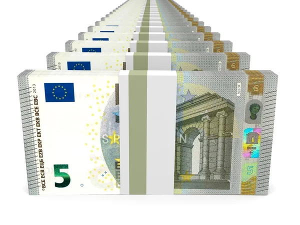 Una pila di soldi. Cinque euro. . — Foto Stock