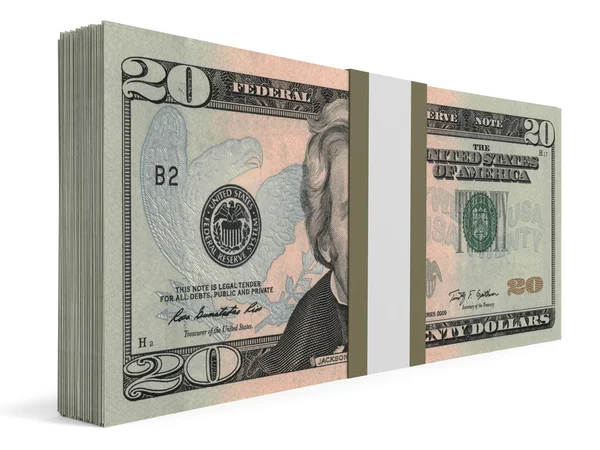Pack of banknotes. Twenty dollars. — Stock Photo, Image