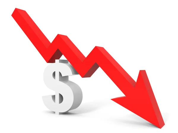 Gráfico para baixo seta sinal dólar . — Fotografia de Stock