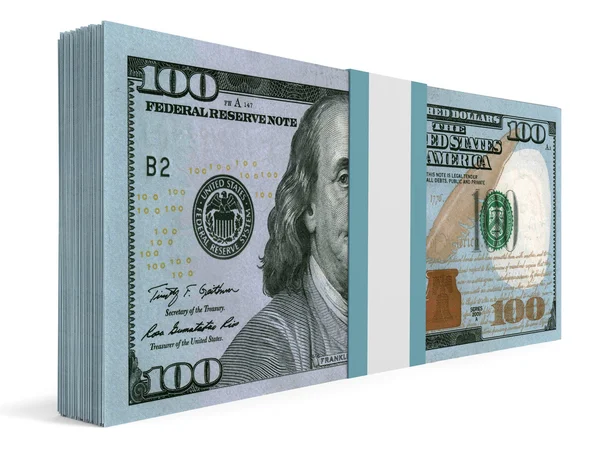 Pack van bankbiljetten. Nieuwe honderd dollars. — Stockfoto