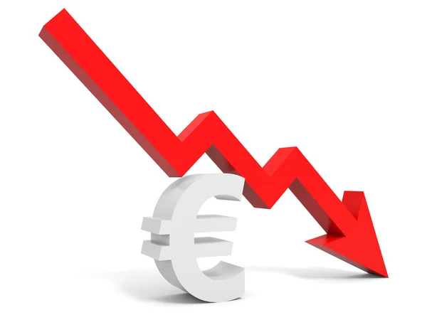 Gráfico para baixo seta de sinal de euro . — Fotografia de Stock