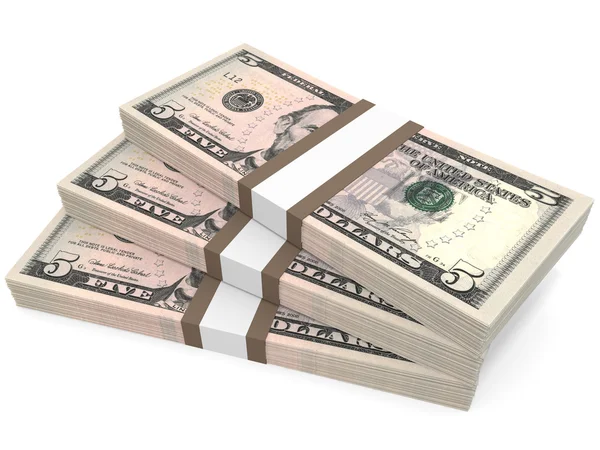 Stacks of money. Five dollars. — Stock Photo, Image