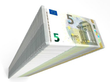 Banknot yığını. Beş Euro.