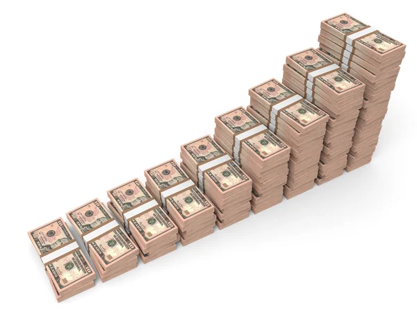 Money stacks graph. Ten dollars. — Stock Photo, Image