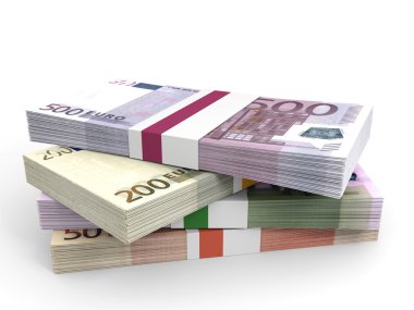 Para yığınları. Farklı Euro banka notları.