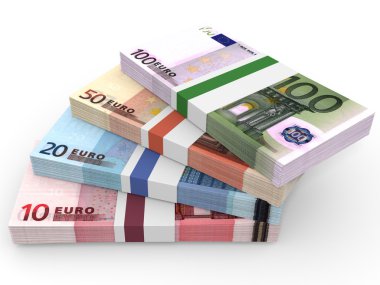 Para yığınları. Farklı Euro banka notları.