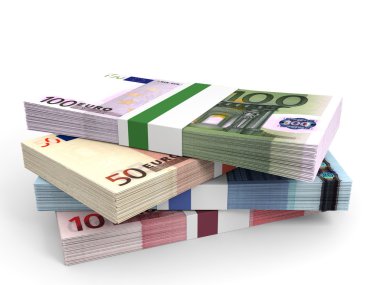 Para yığınları. Farklı Euro banka notları.
