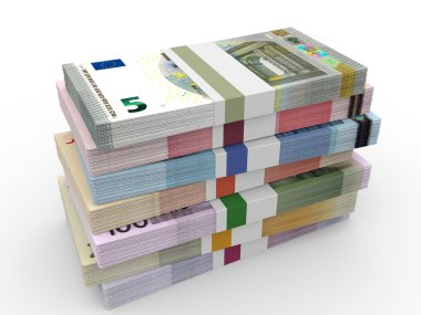 Para yığınları. Farklı Euro banka notları.