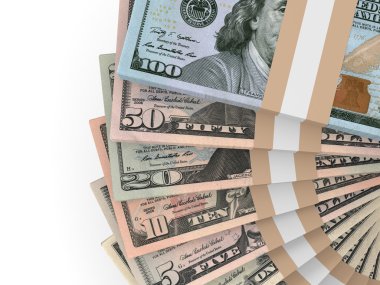 Para yığını. Farklı Doları banka notları.