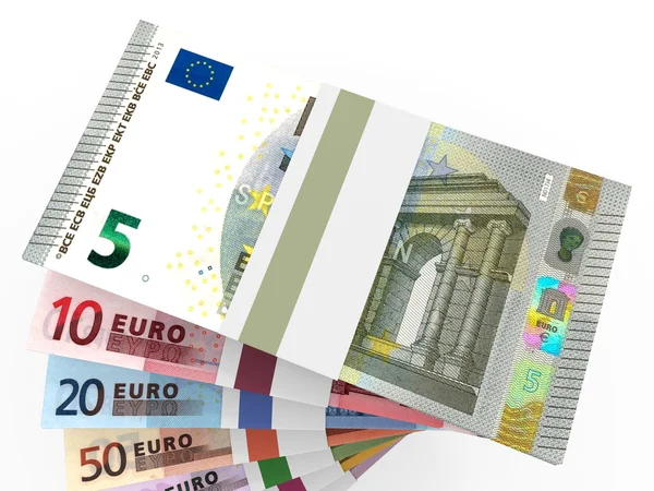 Peníze komíny. Různé Euro bankovek. — Stock fotografie