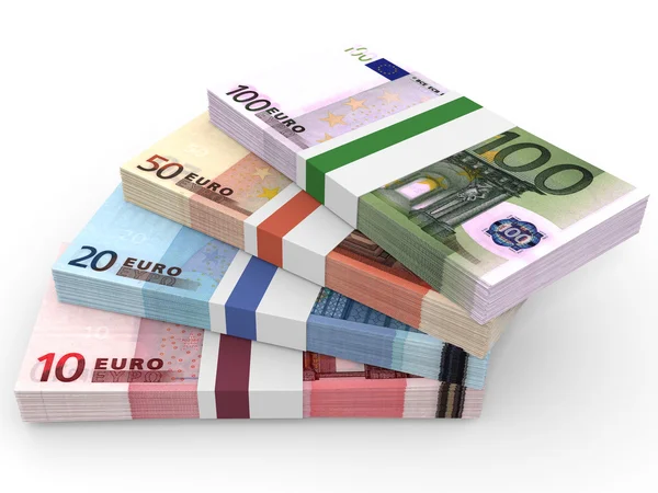 Para yığınları. Farklı Euro banka notları.