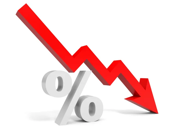 Gráfico para baixo seta sinal percentual . — Fotografia de Stock