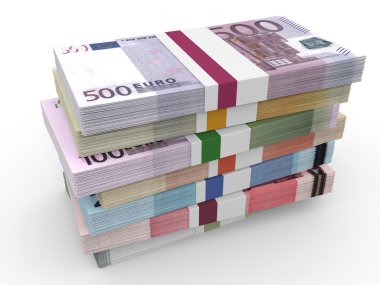 Para yığınları. Farklı Euro banka notları.