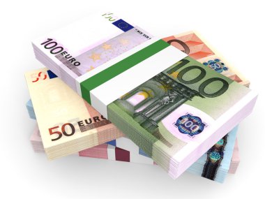 Para yığınları. Farklı Euro banka notları.