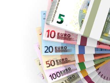 Para yığınları. Farklı Euro banka notları.