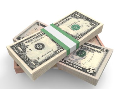 Para yığını. Farklı Doları banka notları.