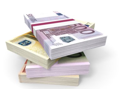 Para yığınları. Farklı Euro banka notları.
