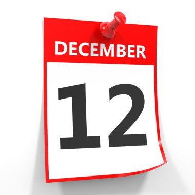 12 december calendar sheet with red pin. clipart