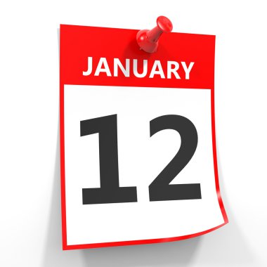12 january calendar sheet with red pin. clipart