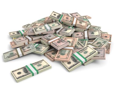 Para yığın. Farklı Doları banka notları.