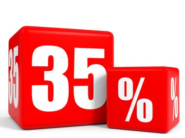 Kırmızı satış küp. Otuz beş yüzde indirim.