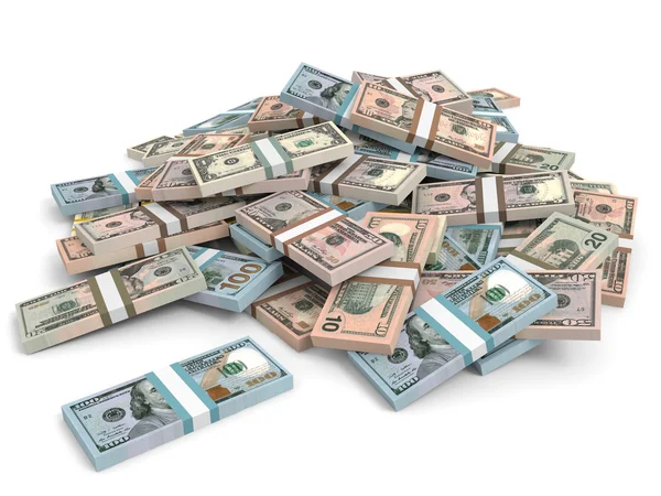 Hromada peněz. Různé dolar bankovek. — Stock fotografie