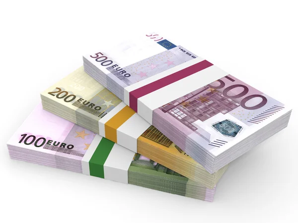 Dinheiro empilhado. Diferentes notas de euro . — Fotografia de Stock